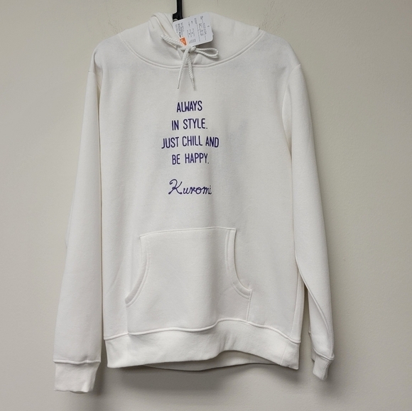 Sanrio Kuromi Chenille Embroidered hoodie Sweatshirt White Purple L - Picture 2 of 8